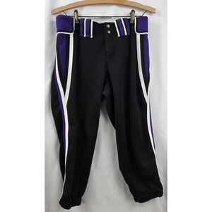 Boombah Baseball Pants Youth Size 32 Black Purple White Stripe Game Ready